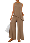PRETTYGARDEN Women's Two Piece Matching Lounge Sets Asymmetrical Split Tank Tops Wide Leg Pants Summer Outfits Tracksuit
