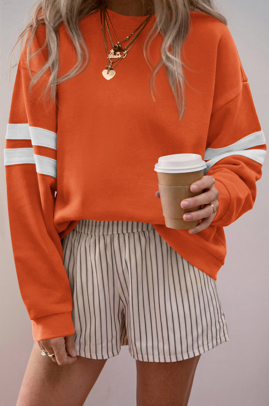 BTFBM Womens Oversized Sweatshirt Varsity Striped Tops Casual Long Sleeve Crewneck Drop Shoulder Knit Pullover Sweatshirts,Retro Sporty,Work,School,Holiday,Fall Winter