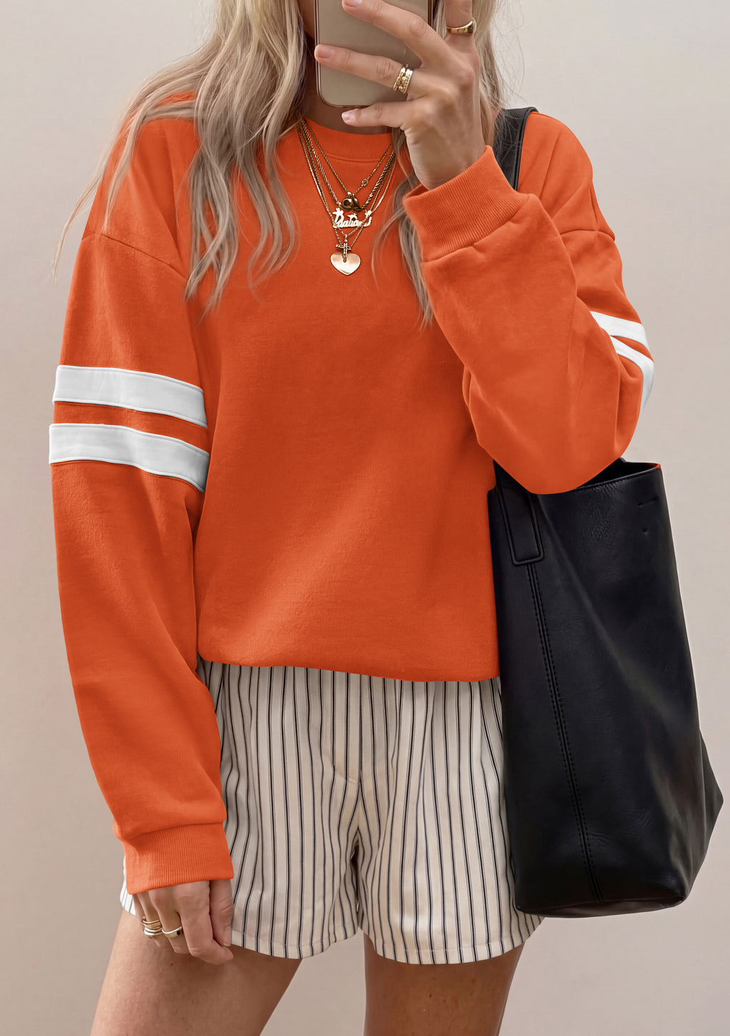 BTFBM Womens Oversized Sweatshirt Varsity Striped Tops Casual Long Sleeve Crewneck Drop Shoulder Knit Pullover Sweatshirts,Retro Sporty,Work,School,Holiday,Fall Winter