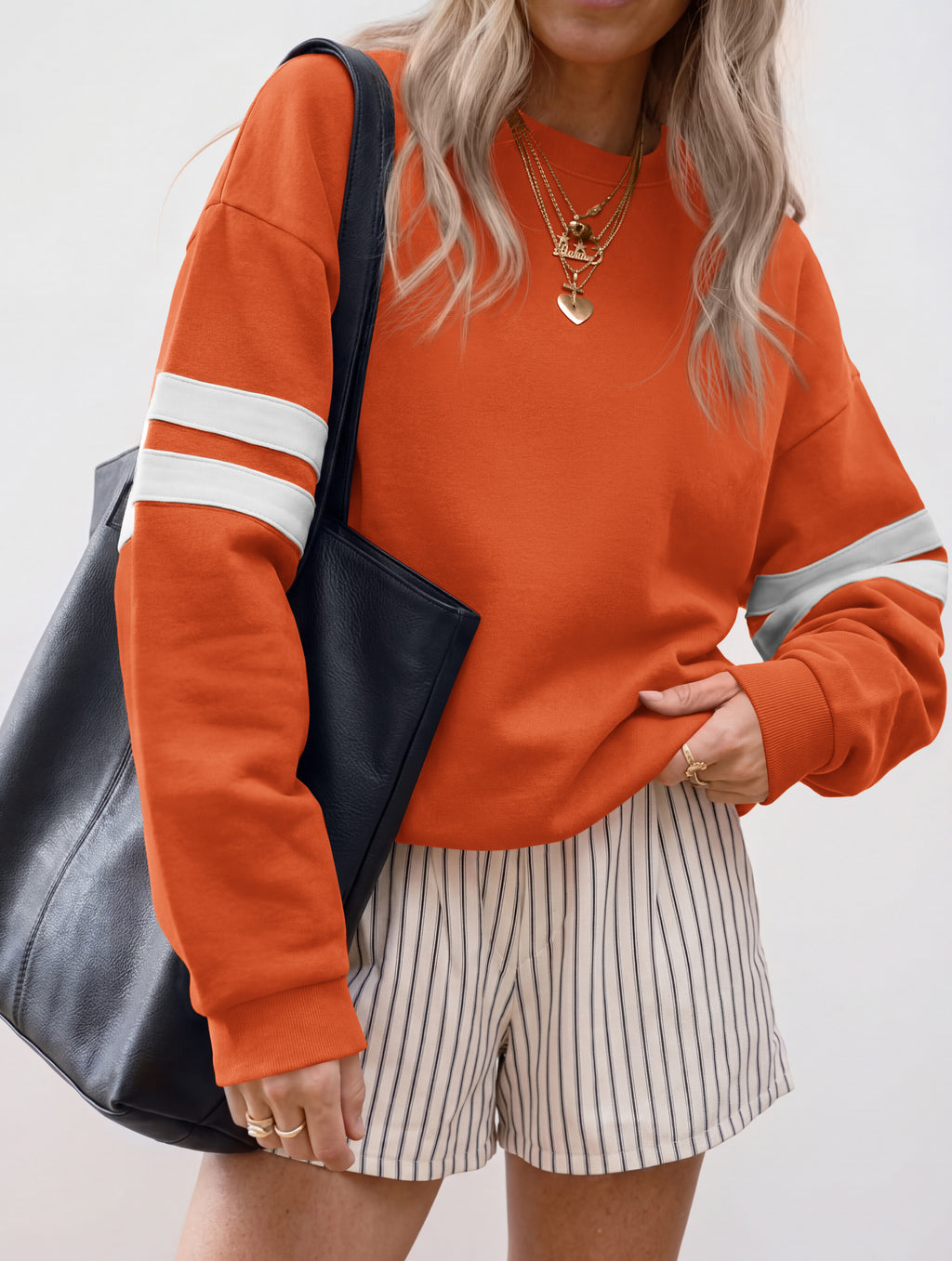 BTFBM Womens Oversized Sweatshirt Varsity Striped Tops Casual Long Sleeve Crewneck Drop Shoulder Knit Pullover Sweatshirts,Retro Sporty,Work,School,Holiday,Fall Winter