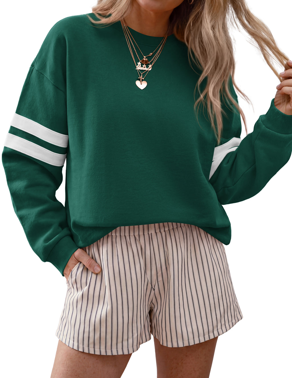 BTFBM Womens Oversized Sweatshirt Varsity Striped Tops Casual Long Sleeve Crewneck Drop Shoulder Knit Pullover Sweatshirts,Retro Sporty,Work,School,Holiday,Fall Winter