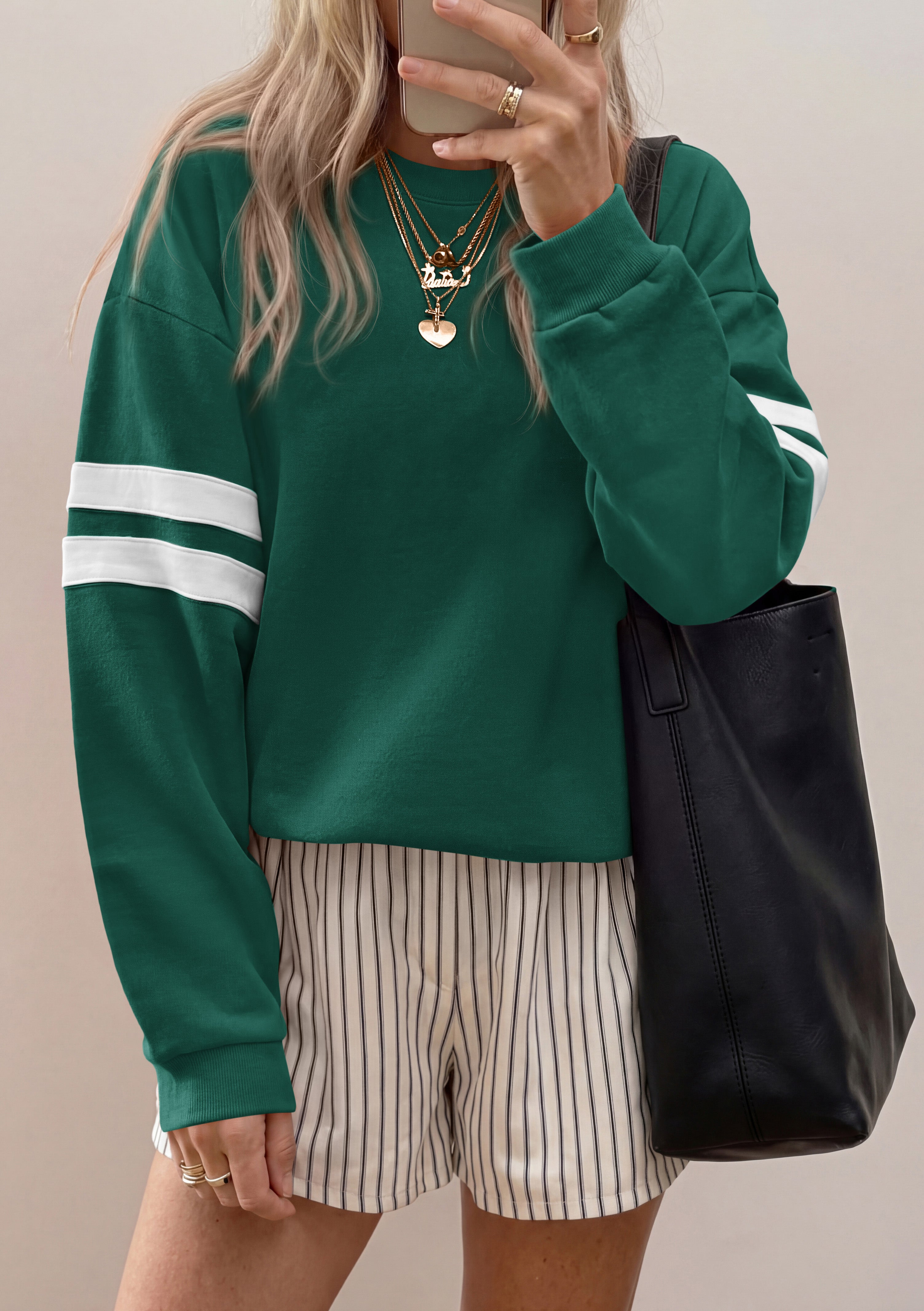 BTFBM Womens Oversized Sweatshirt Varsity Striped Tops Casual Long Sleeve Crewneck Drop Shoulder Knit Pullover Sweatshirts,Retro Sporty,Work,School,Holiday,Fall Winter
