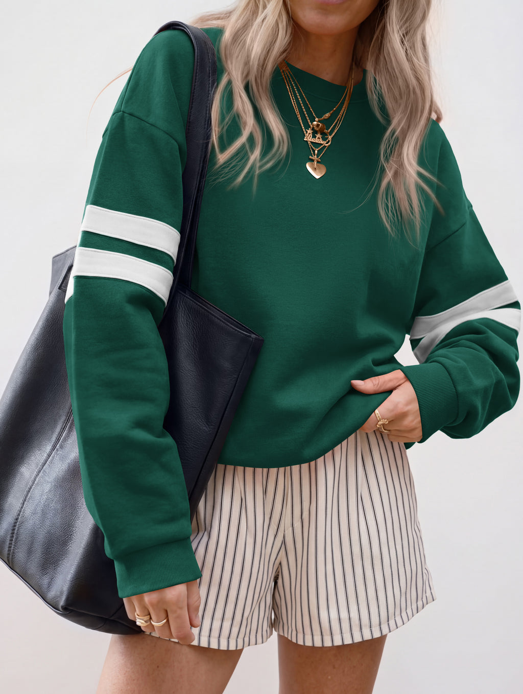 BTFBM Womens Oversized Sweatshirt Varsity Striped Tops Casual Long Sleeve Crewneck Drop Shoulder Knit Pullover Sweatshirts,Retro Sporty,Work,School,Holiday,Fall Winter