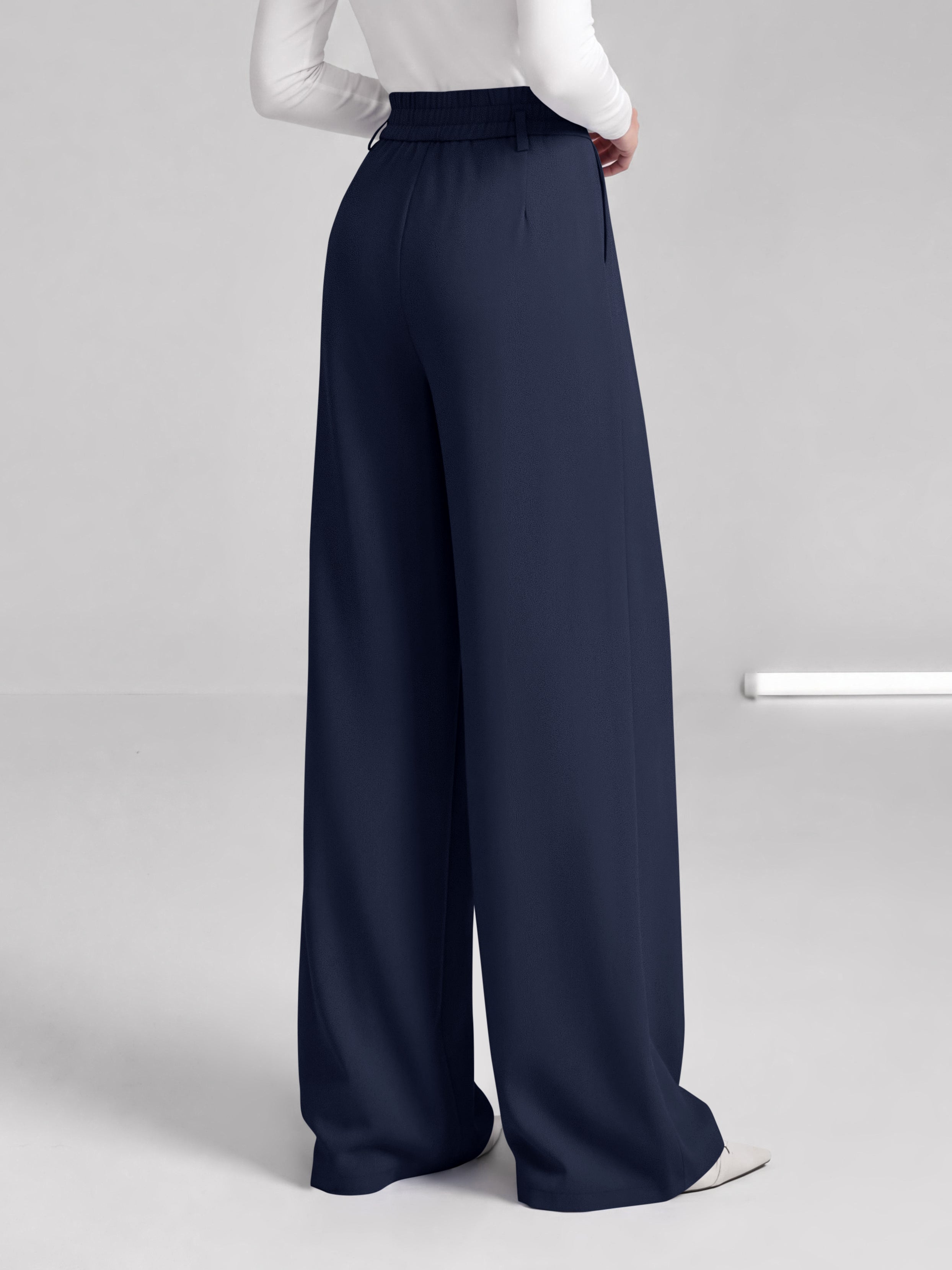 BTFBM Wide Leg Dress Pants Women Business Casual Outfits Elastic High Waisted Palazzo Pants, Button Zip Up Closure, Pleated Office Work Trousers With Pockets, Fall Fashion