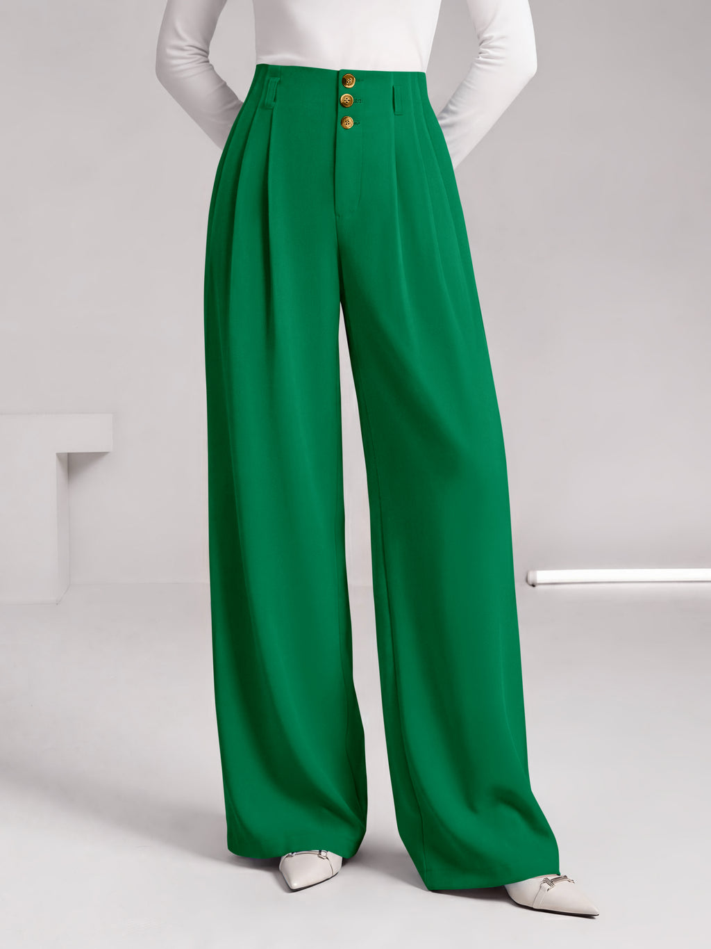 BTFBM Wide Leg Dress Pants Women Business Casual Outfits Elastic High Waisted Palazzo Pants, Button Zip Up Closure, Pleated Office Work Trousers With Pockets, Fall Fashion