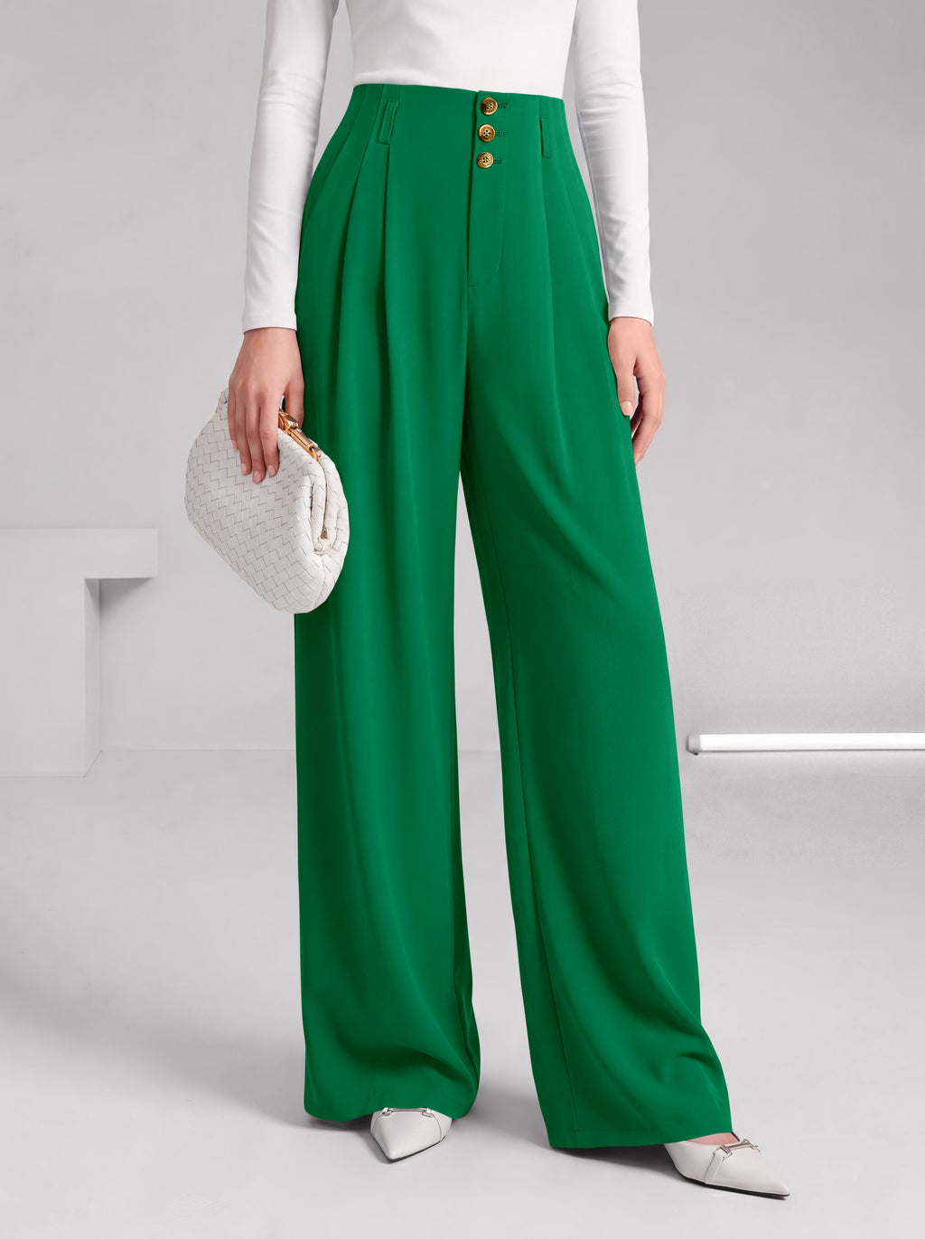 BTFBM Wide Leg Dress Pants Women Business Casual Outfits Elastic High Waisted Palazzo Pants, Button Zip Up Closure, Pleated Office Work Trousers With Pockets, Fall Fashion