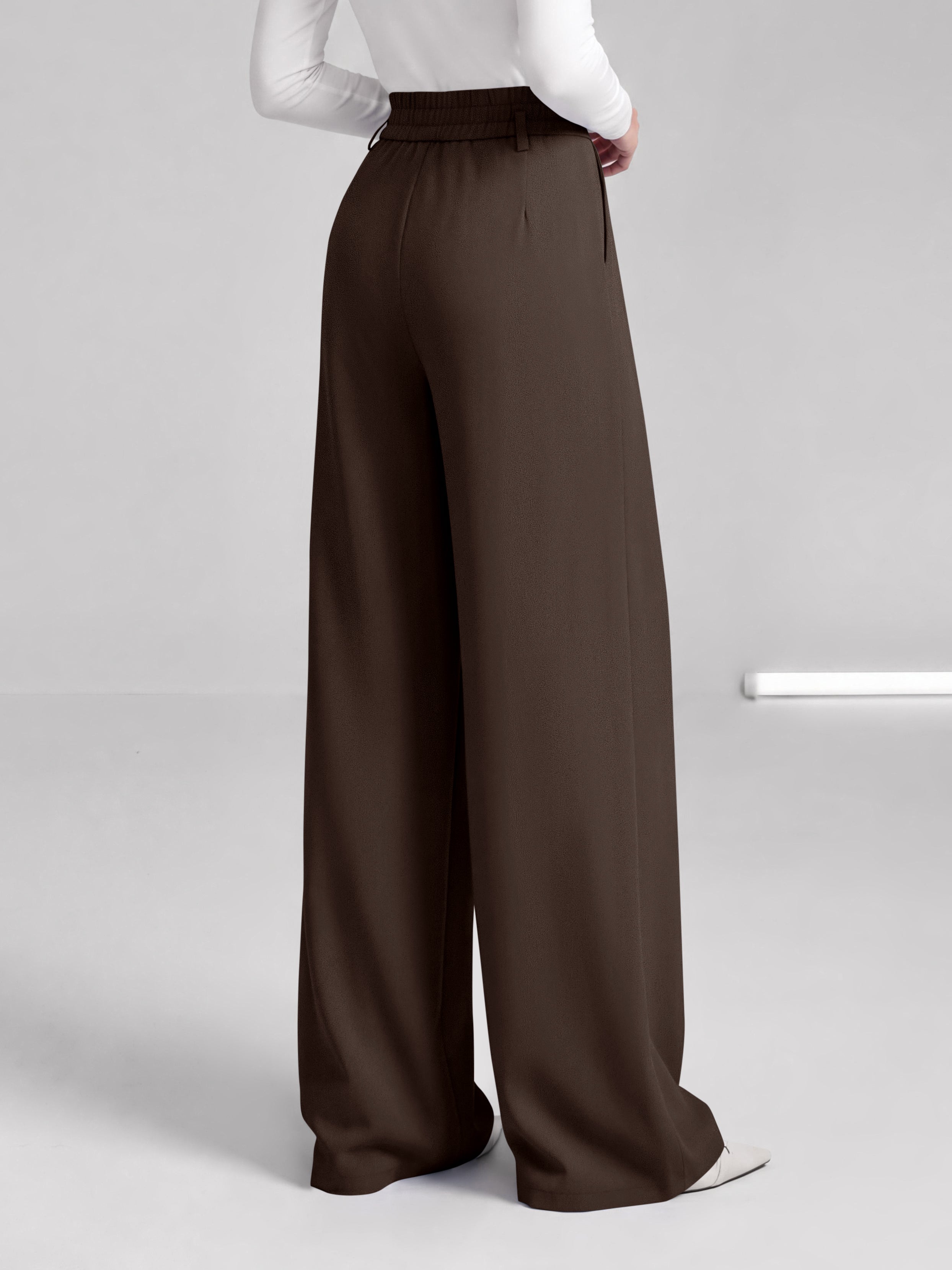 BTFBM Wide Leg Dress Pants Women Business Casual Outfits Elastic High Waisted Palazzo Pants, Button Zip Up Closure, Pleated Office Work Trousers With Pockets, Fall Fashion