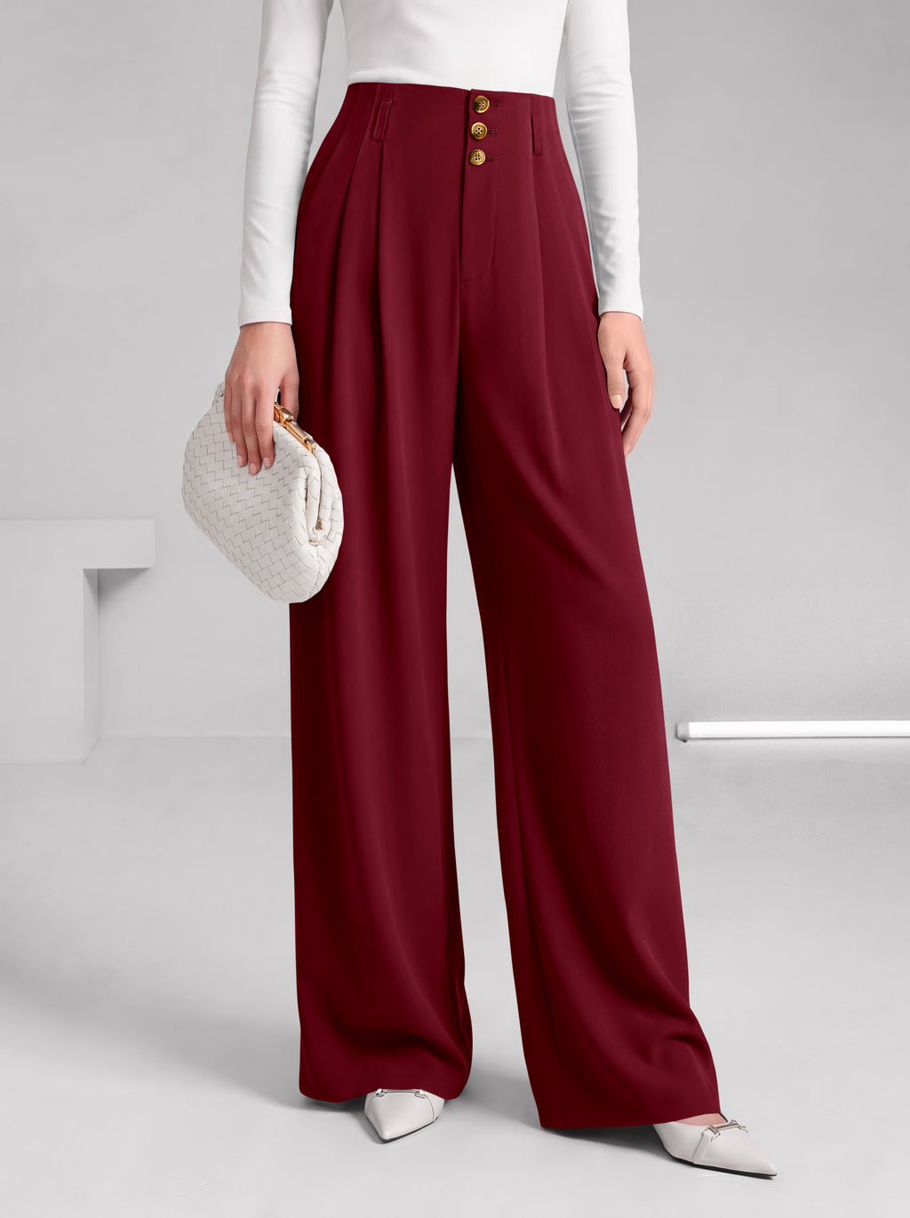 BTFBM Wide Leg Dress Pants Women Business Casual Outfits Elastic High Waisted Palazzo Pants, Button Zip Up Closure, Pleated Office Work Trousers With Pockets, Fall Fashion