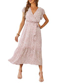 PRETTYGARDEN Women's Summer Floral Boho Maxi Dress Wrap Short Sleeve V Neck Ruffle A-Line Flowy Wedding Guest Long Dresses