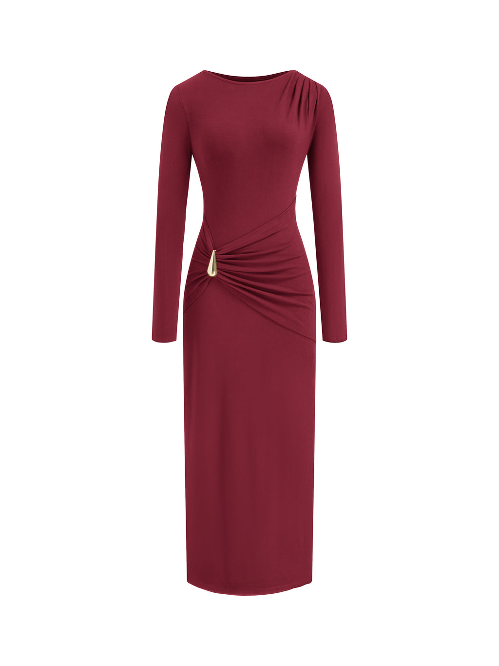 BTFBM Womens Long Sleeve Ruched Slit Maxi Wedding Guest Dress Lightweight, Boat Neck, Bodycon, Semi Formal Dresses For Women Cocktail, Party, Homecoming, Date Night, Holiday Outfits