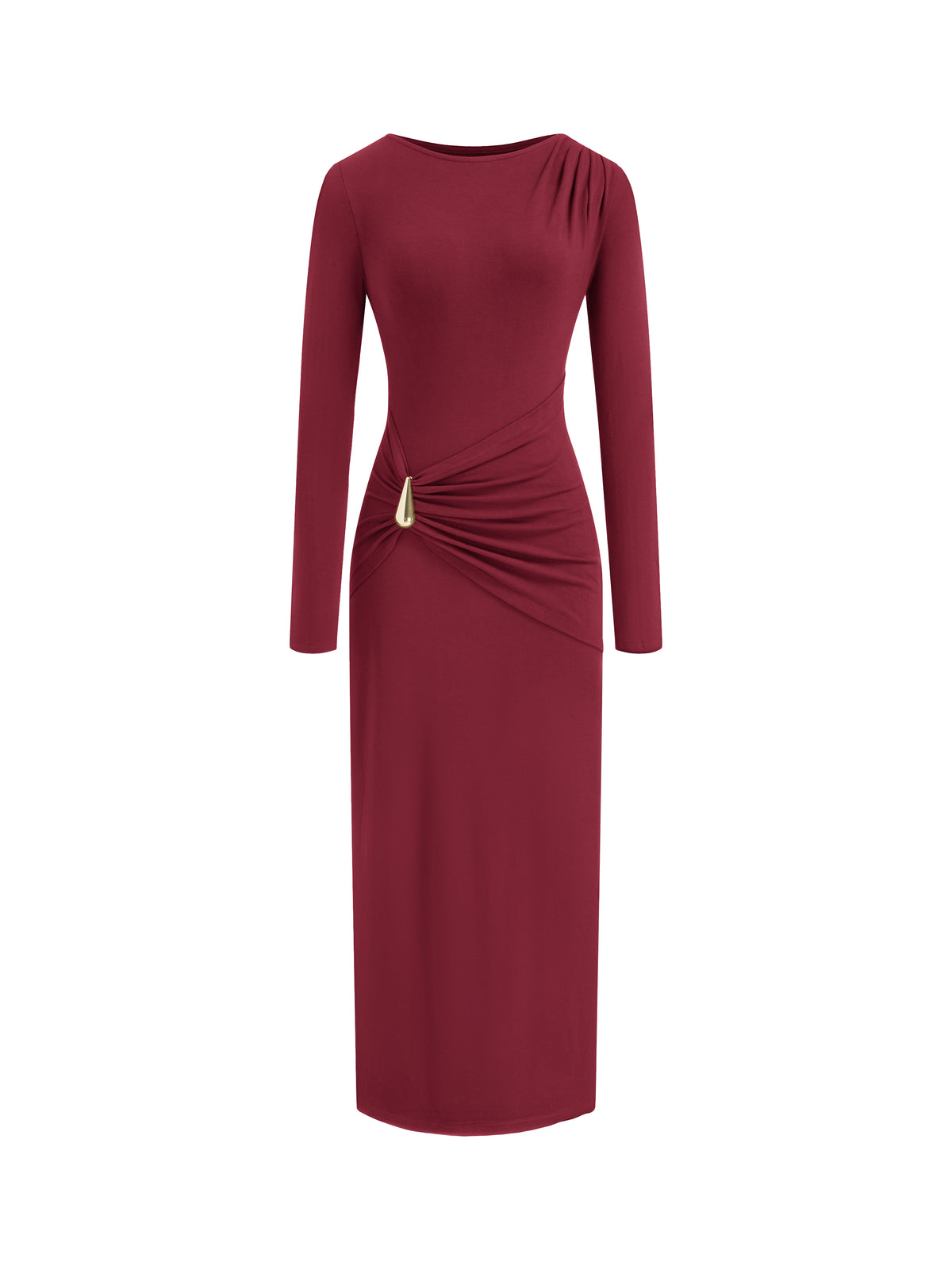 BTFBM Womens Long Sleeve Ruched Slit Maxi Wedding Guest Dress Lightweight, Boat Neck, Bodycon, Semi Formal Dresses For Women Cocktail, Party, Homecoming, Date Night, Holiday Outfits