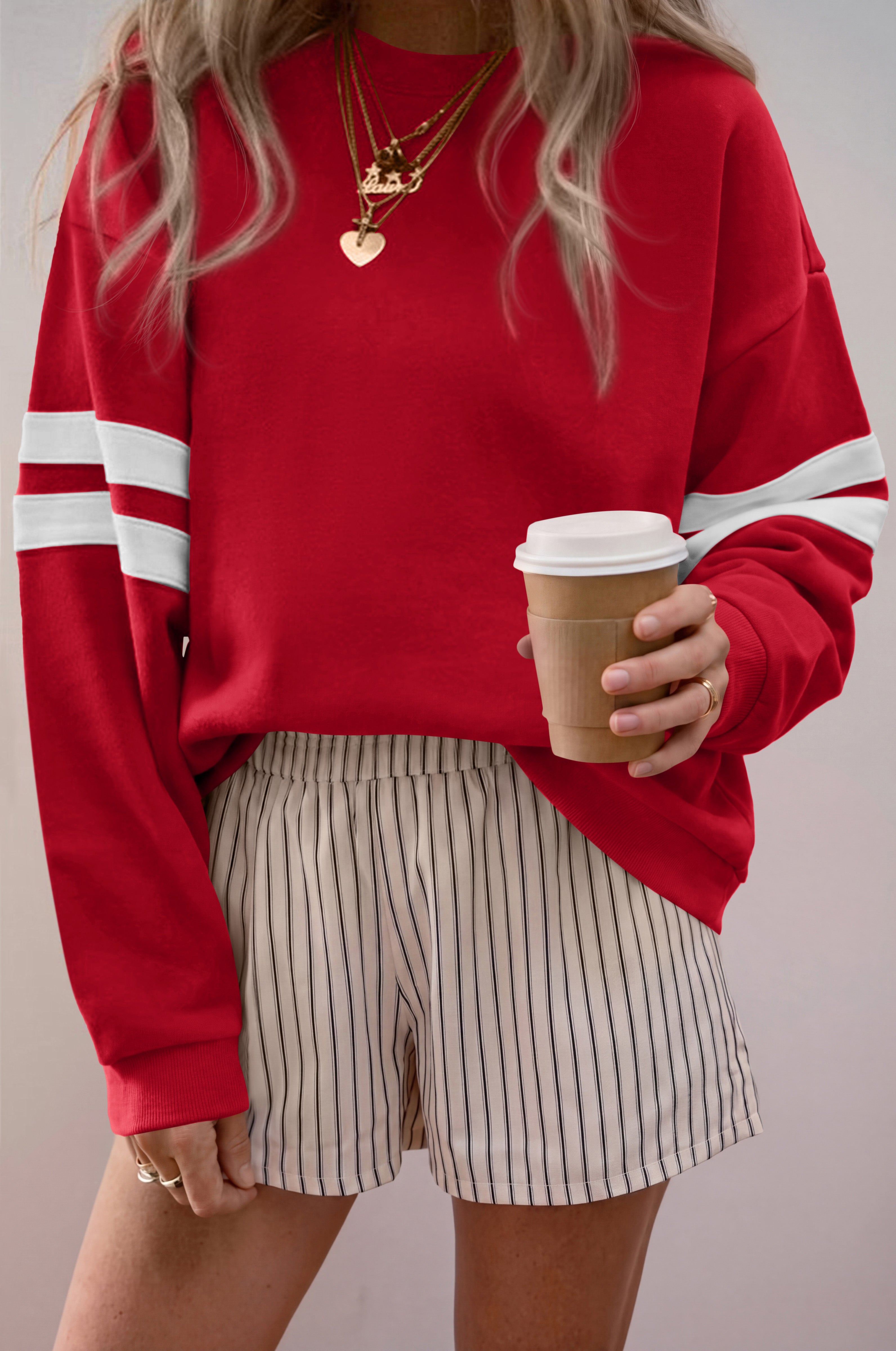 BTFBM Womens Oversized Sweatshirt Varsity Striped Tops Casual Long Sleeve Crewneck Drop Shoulder Knit Pullover Sweatshirts,Retro Sporty,Work,School,Holiday,Fall Winter