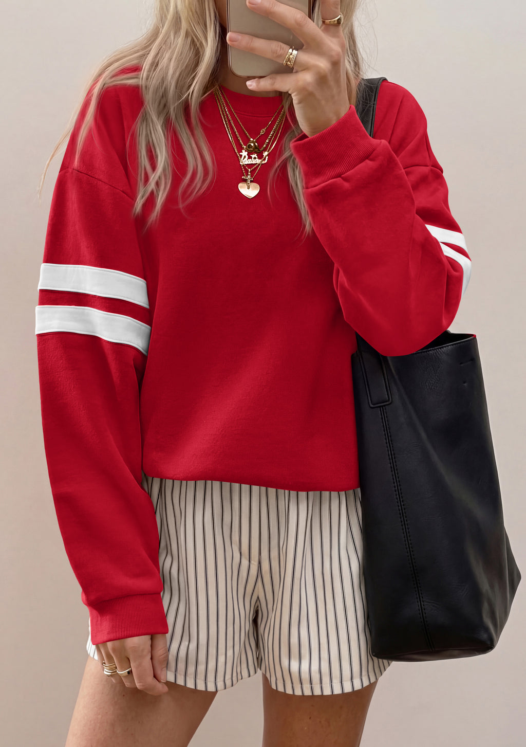 BTFBM Womens Oversized Sweatshirt Varsity Striped Tops Casual Long Sleeve Crewneck Drop Shoulder Knit Pullover Sweatshirts,Retro Sporty,Work,School,Holiday,Fall Winter