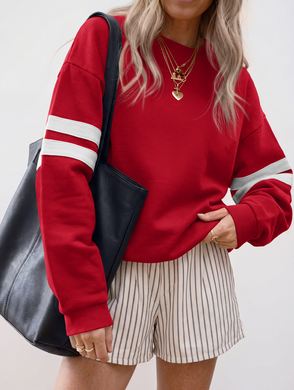 BTFBM Womens Oversized Sweatshirt Varsity Striped Tops Casual Long Sleeve Crewneck Drop Shoulder Knit Pullover Sweatshirts,Retro Sporty,Work,School,Holiday,Fall Winter