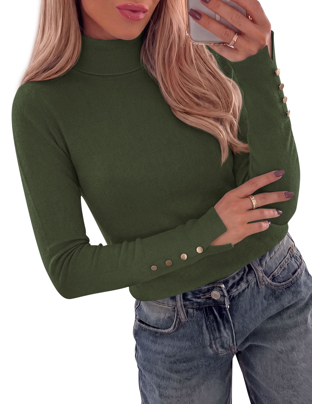 PRETTYGARDEN Women Turtleneck Sweaters Fall Long Sleeve Tops Soft Stretchy Knit, Ribbed Button-Cuff Pullover, Regular Fit Dressy Casual, Work Office Daily Date Outfits, Winter Clothing