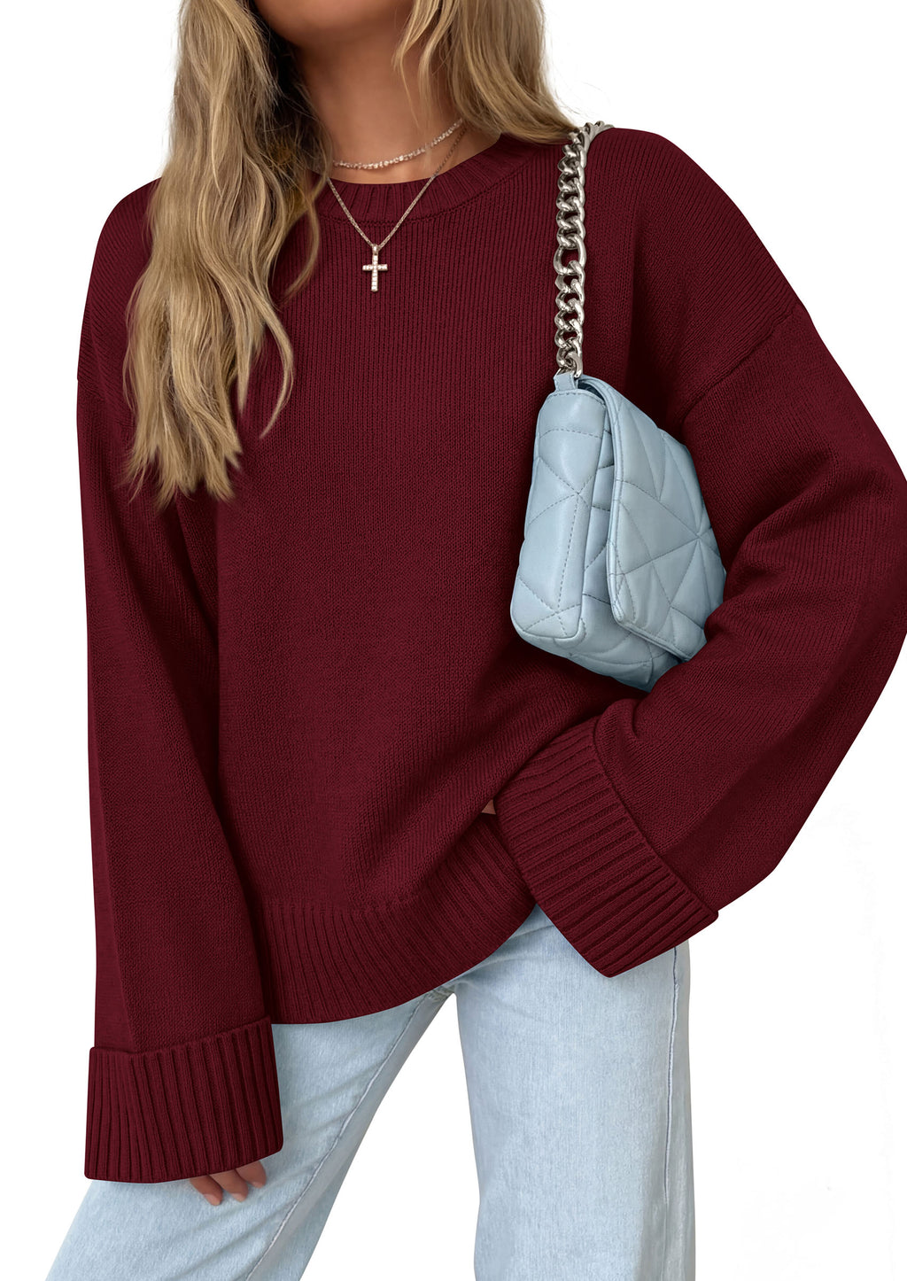 PRETTYGARDEN Oversized Sweater Women's Crewneck Long Sleeve Tops Solid Ribbed Knit Top, Drop Shoulder Pullover Sweaters,Fall Winter Cozy Cloting