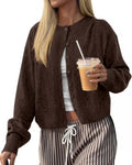 FreshPretty Cardigan Sweaters for Women Fall Long Sleeve Lightweight Knit,Button Front,Crewneck Drop Shoulder Business Casual Outfits,Soft Textured Cropped Sweater,Loose Daily Wear Travel Vacation