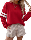 BTFBM Womens Oversized Sweatshirt Varsity Striped Tops Casual Long Sleeve Crewneck Drop Shoulder Knit Pullover Sweatshirts,Retro Sporty,Work,School,Holiday,Fall Winter