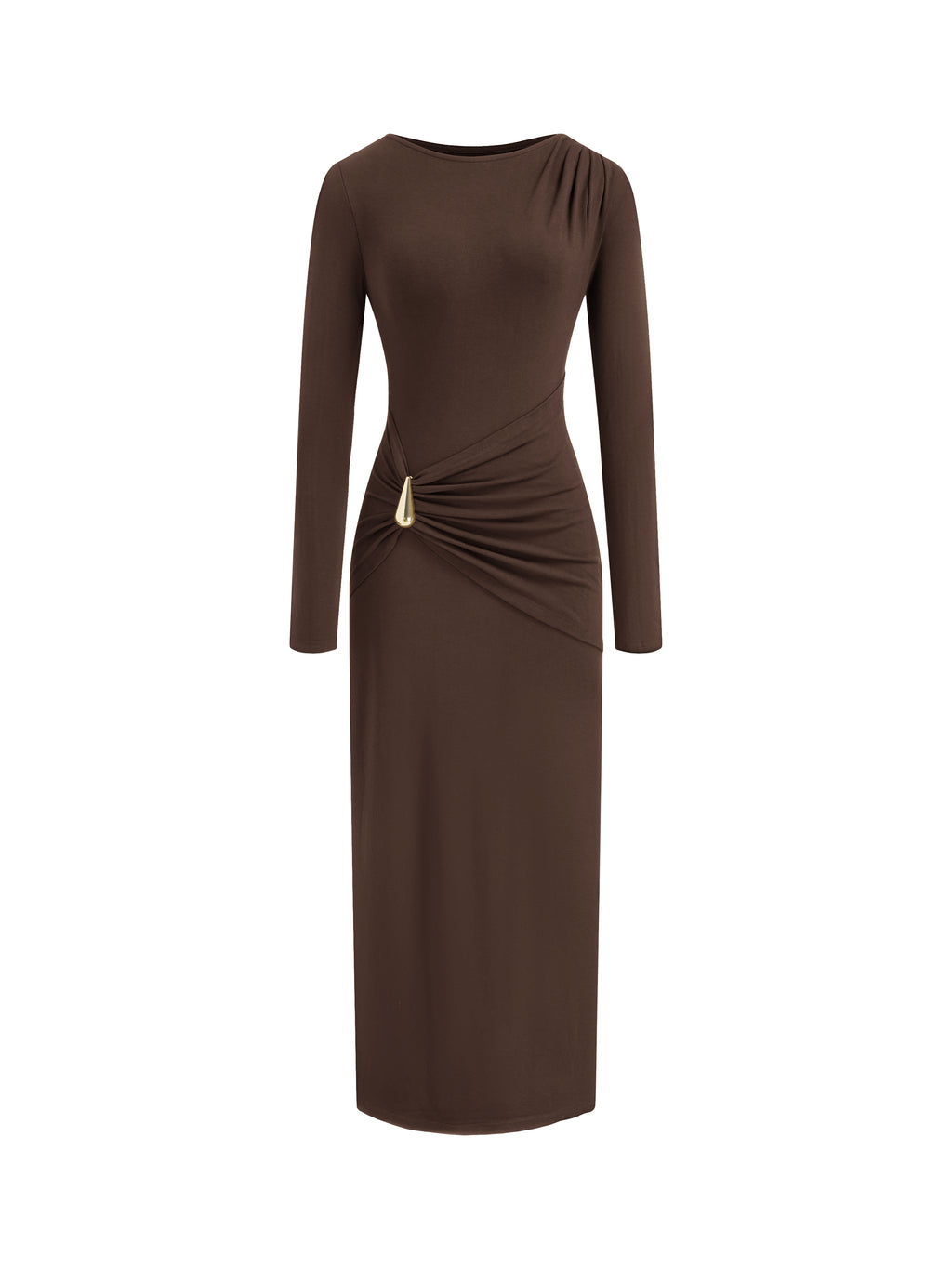 BTFBM Womens Long Sleeve Ruched Slit Maxi Wedding Guest Dress Lightweight, Boat Neck, Bodycon, Semi Formal Dresses For Women Cocktail, Party, Homecoming, Date Night, Holiday Outfits