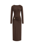 BTFBM Womens Long Sleeve Ruched Slit Maxi Wedding Guest Dress Lightweight, Boat Neck, Bodycon, Semi Formal Dresses For Women Cocktail, Party, Homecoming, Date Night, Holiday Outfits