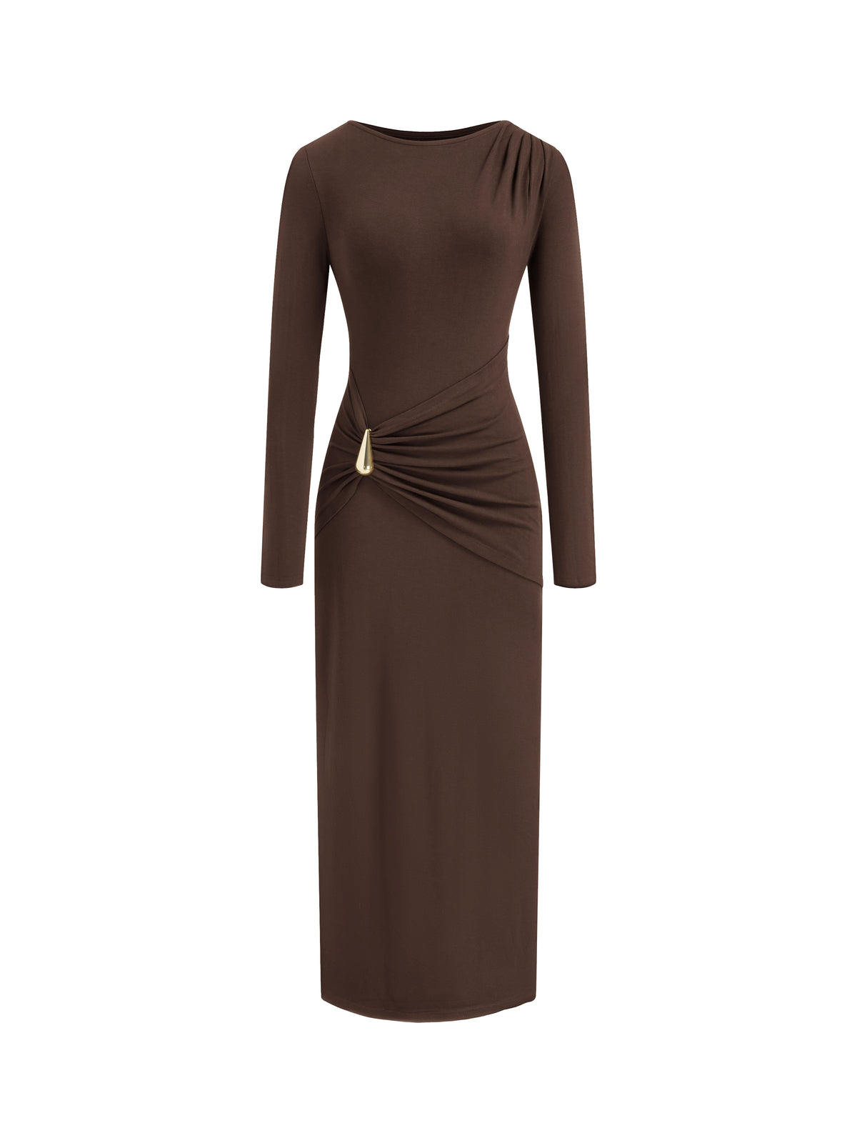BTFBM Womens Long Sleeve Ruched Slit Maxi Wedding Guest Dress Lightweight, Boat Neck, Bodycon, Semi Formal Dresses For Women Cocktail, Party, Homecoming, Date Night, Holiday Outfits