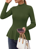 PRETTYGARDEN Womens Fall Mock Neck Long Sleeve Tops Bodycon Peplum Sweaters Cozy Soft Knit Pullover,Ruffle Hem,Business Casual Work Outfits,Trendy Fall Fashion Clothing,Winter Layering Clothes