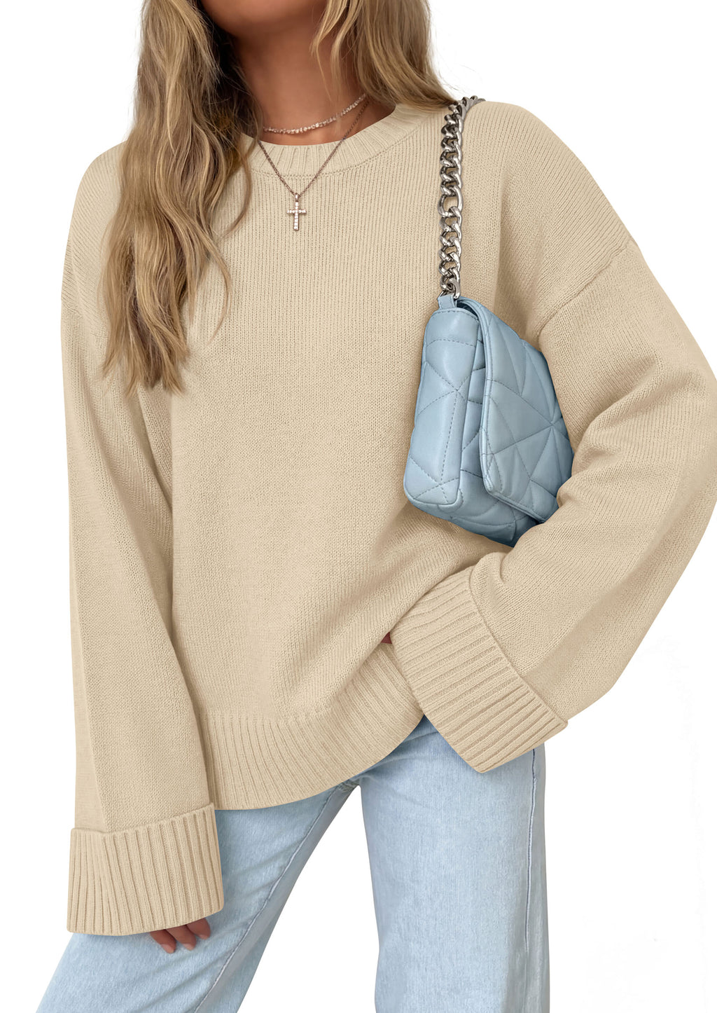 PRETTYGARDEN Oversized Sweater Women's Crewneck Long Sleeve Tops Solid Ribbed Knit Top, Drop Shoulder Pullover Sweaters,Fall Winter Cozy Cloting