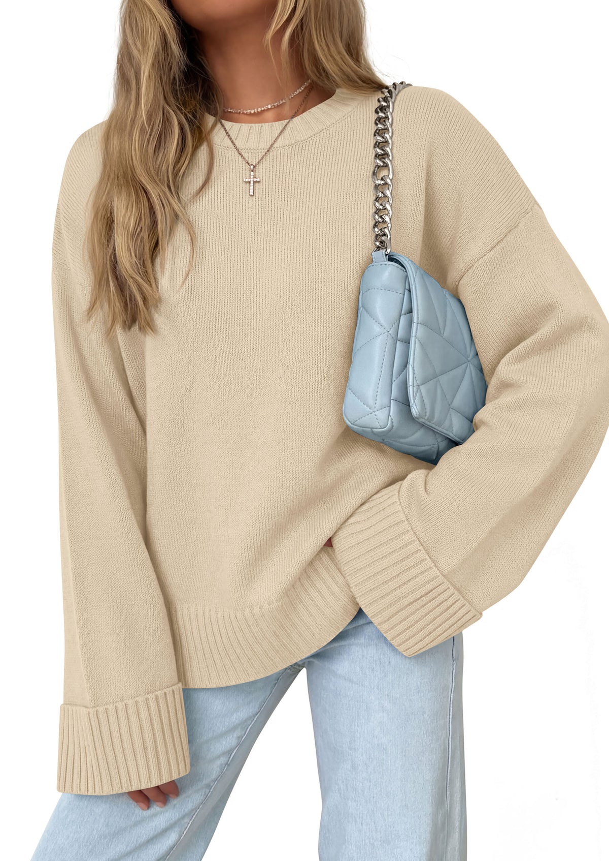 PRETTYGARDEN Oversized Sweater Women's Crewneck Long Sleeve Tops Solid Ribbed Knit Top, Drop Shoulder Pullover Sweaters,Fall Winter Cozy Cloting
