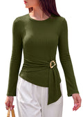 PRETTYGARDEN Asymmetrical Tops for Women Fall Business Casual Peplum Top Long Sleeve Blouses, Elegant Belted Dressy Casual Tops Professional Shirts for Office Work, Date Night, Going Out