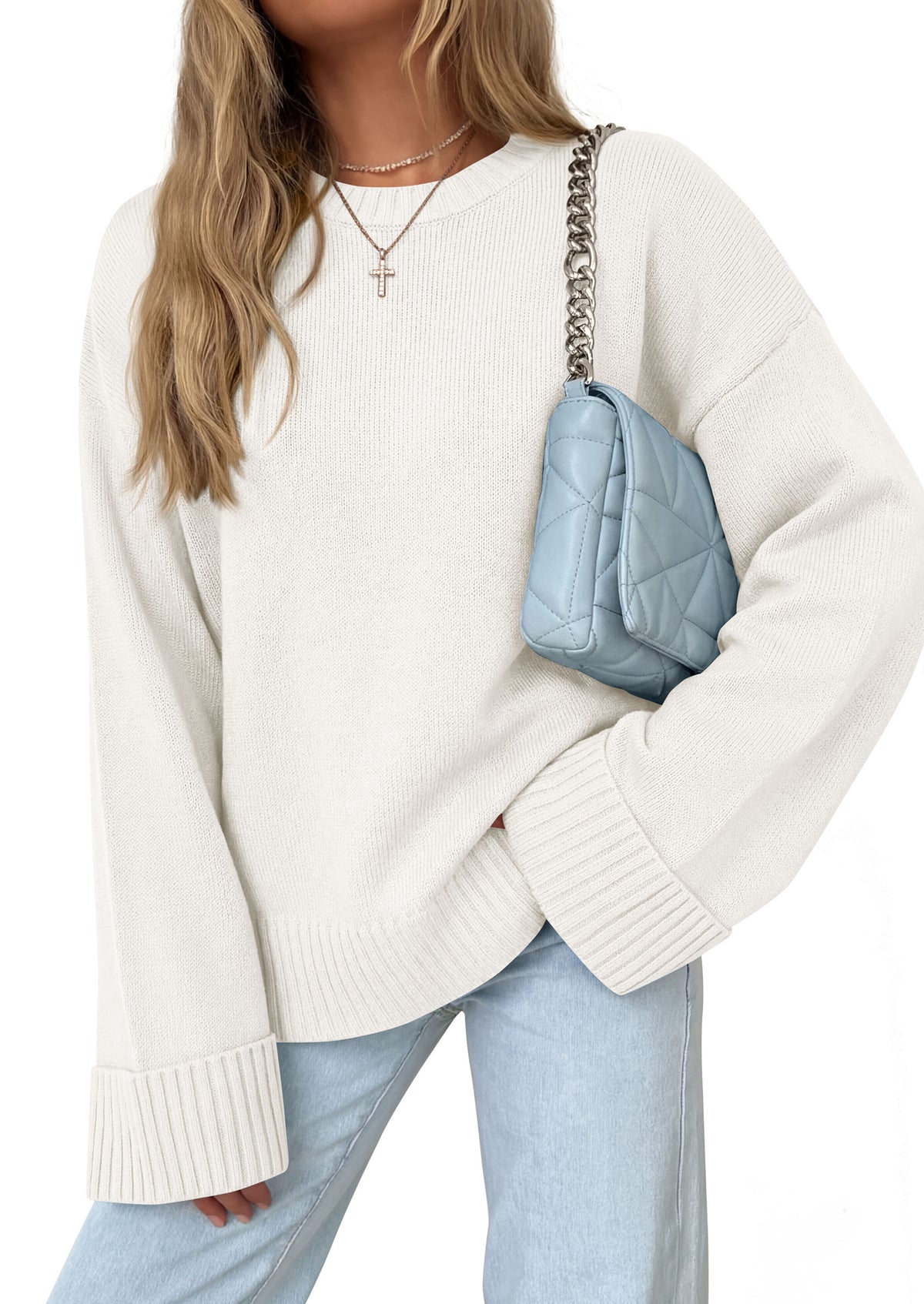 PRETTYGARDEN Oversized Sweater Women's Crewneck Long Sleeve Tops Solid Ribbed Knit Top, Drop Shoulder Pullover Sweaters,Fall Winter Cozy Cloting