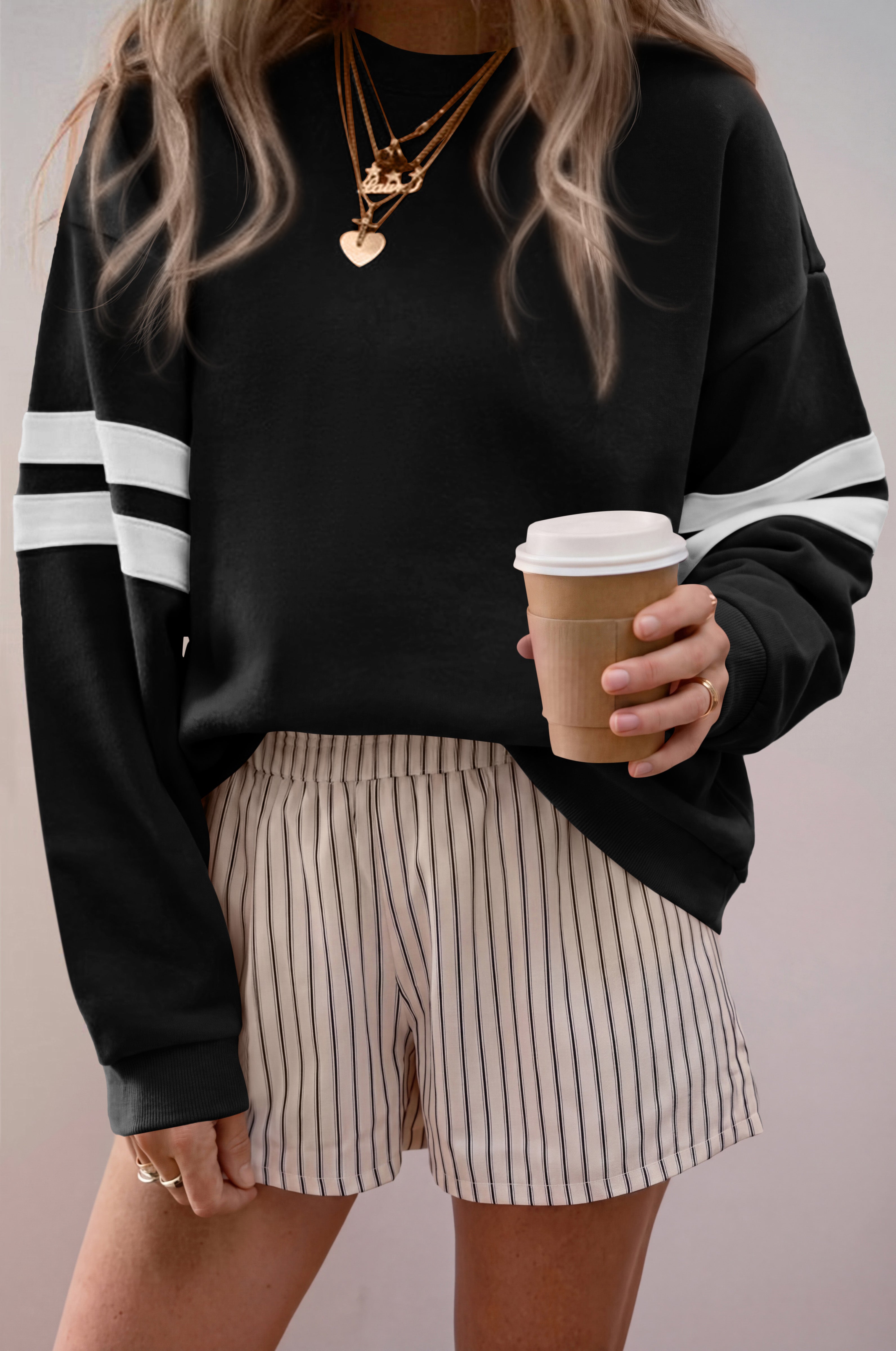 BTFBM Womens Oversized Sweatshirt Varsity Striped Tops Casual Long Sleeve Crewneck Drop Shoulder Knit Pullover Sweatshirts,Retro Sporty,Work,School,Holiday,Fall Winter