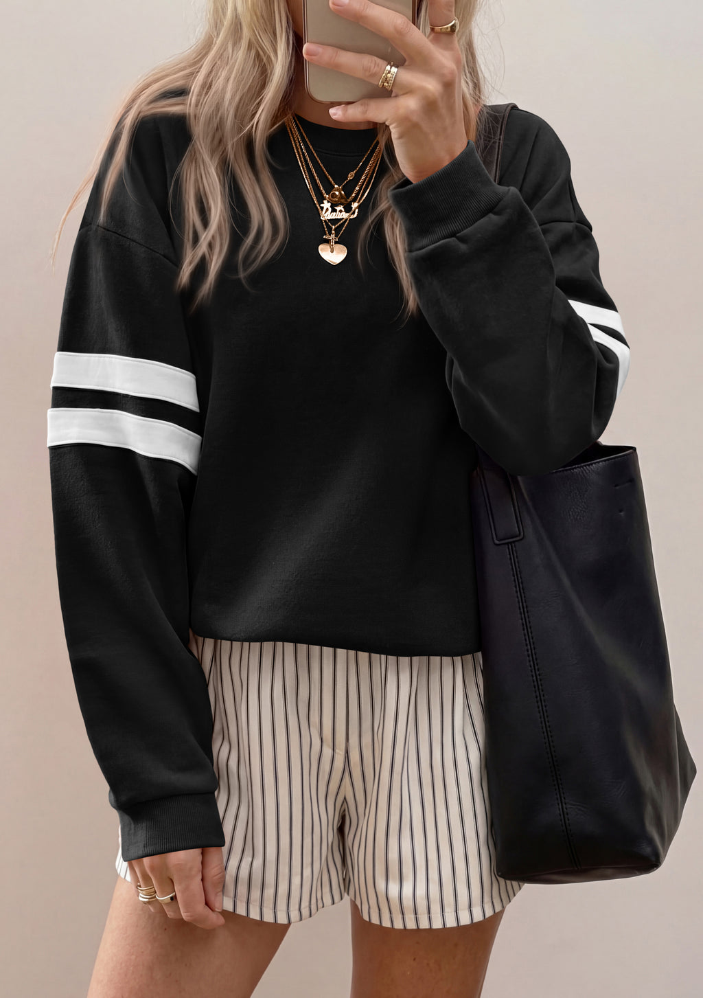 BTFBM Womens Oversized Sweatshirt Varsity Striped Tops Casual Long Sleeve Crewneck Drop Shoulder Knit Pullover Sweatshirts,Retro Sporty,Work,School,Holiday,Fall Winter