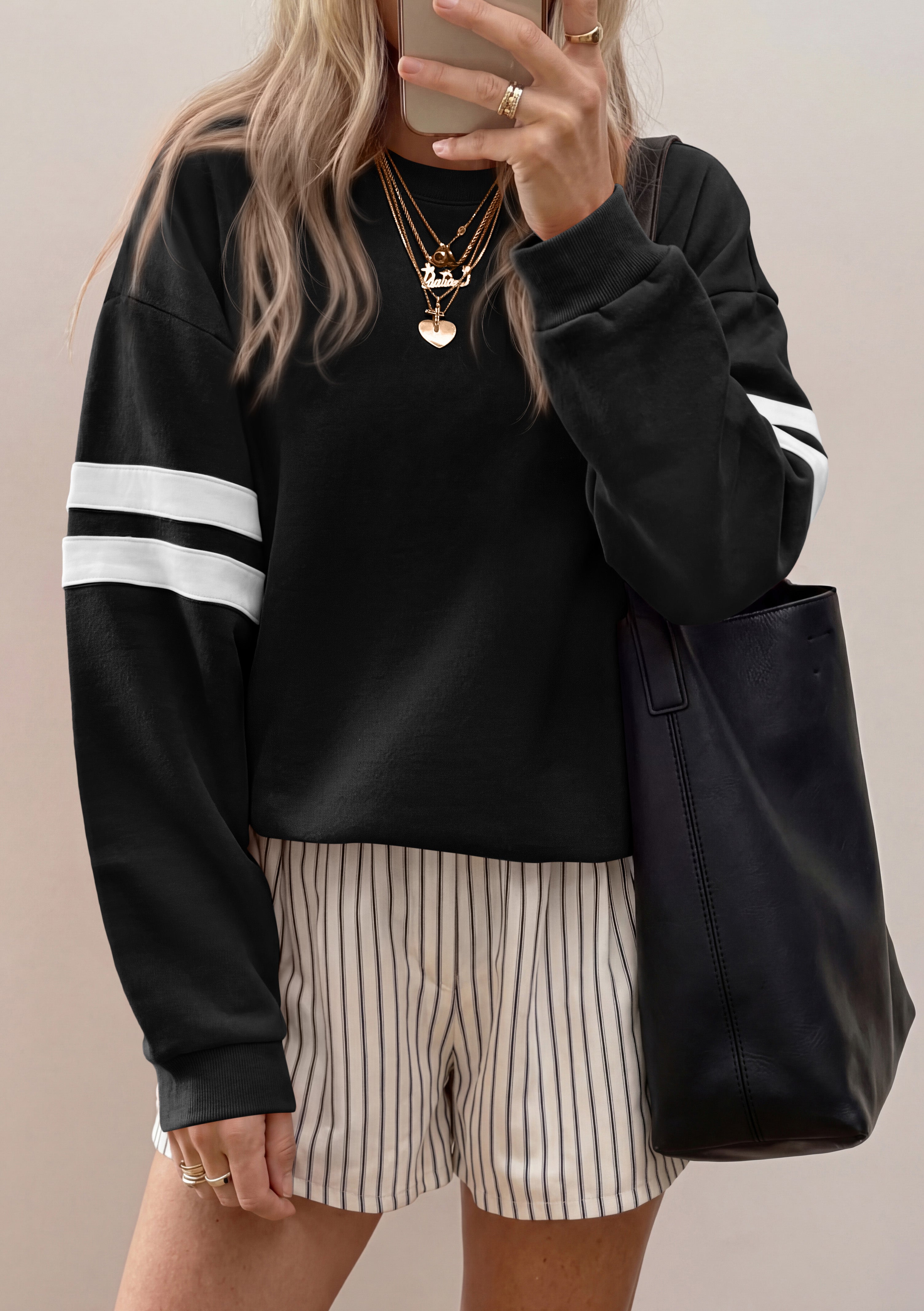 BTFBM Womens Oversized Sweatshirt Varsity Striped Tops Casual Long Sleeve Crewneck Drop Shoulder Knit Pullover Sweatshirts,Retro Sporty,Work,School,Holiday,Fall Winter