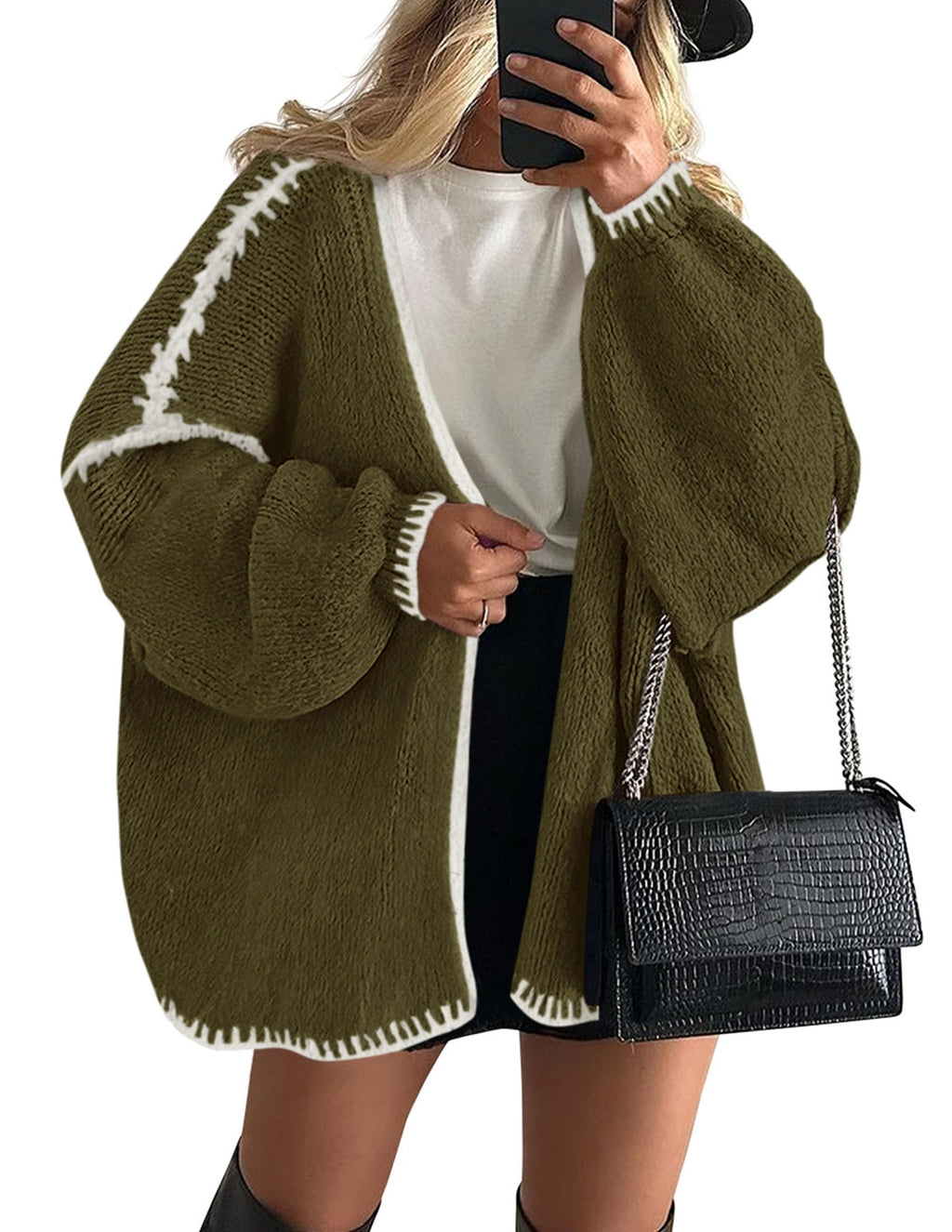 PRETTYGARDEN Womens Oversized Cardigan Sweaters Fall Long Lantern Sleeve Knit Open Front Lightweight Sweater