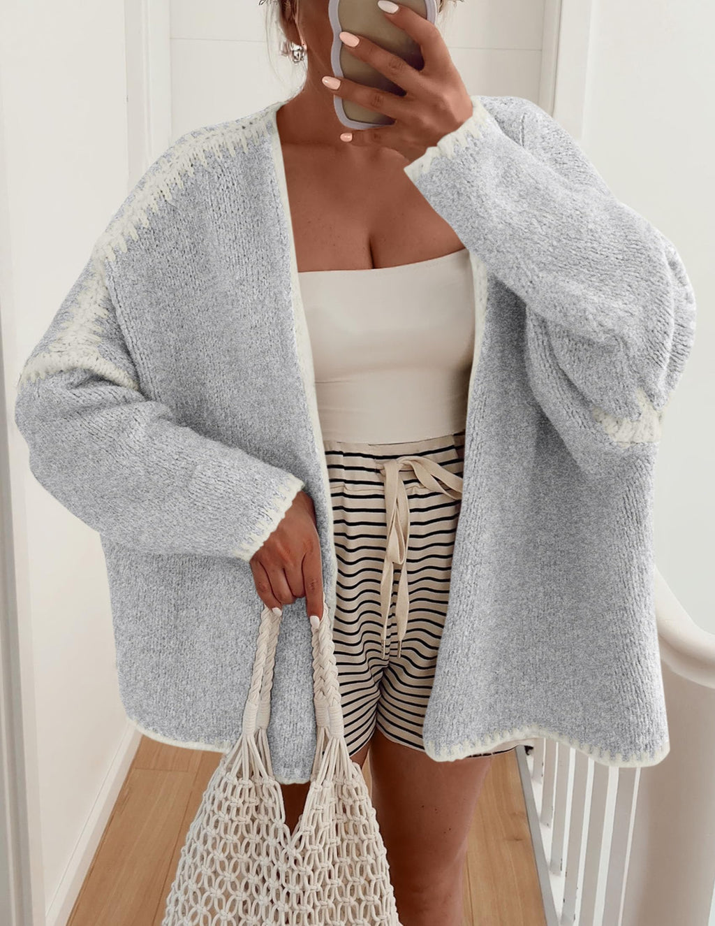 PRETTYGARDEN Womens Oversized Cardigan Sweaters Fall Long Lantern Sleeve Knit Open Front Lightweight Sweater