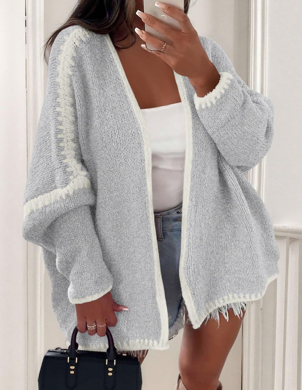 PRETTYGARDEN Womens Oversized Cardigan Sweaters Fall Long Lantern Sleeve Knit Open Front Lightweight Sweater