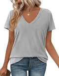 PRETTYGARDEN Womens Tops Short Sleeve Oversized Tshirts Shirts Summer Casual V Neck Loose Basic Tees Spring Tunic Blouse