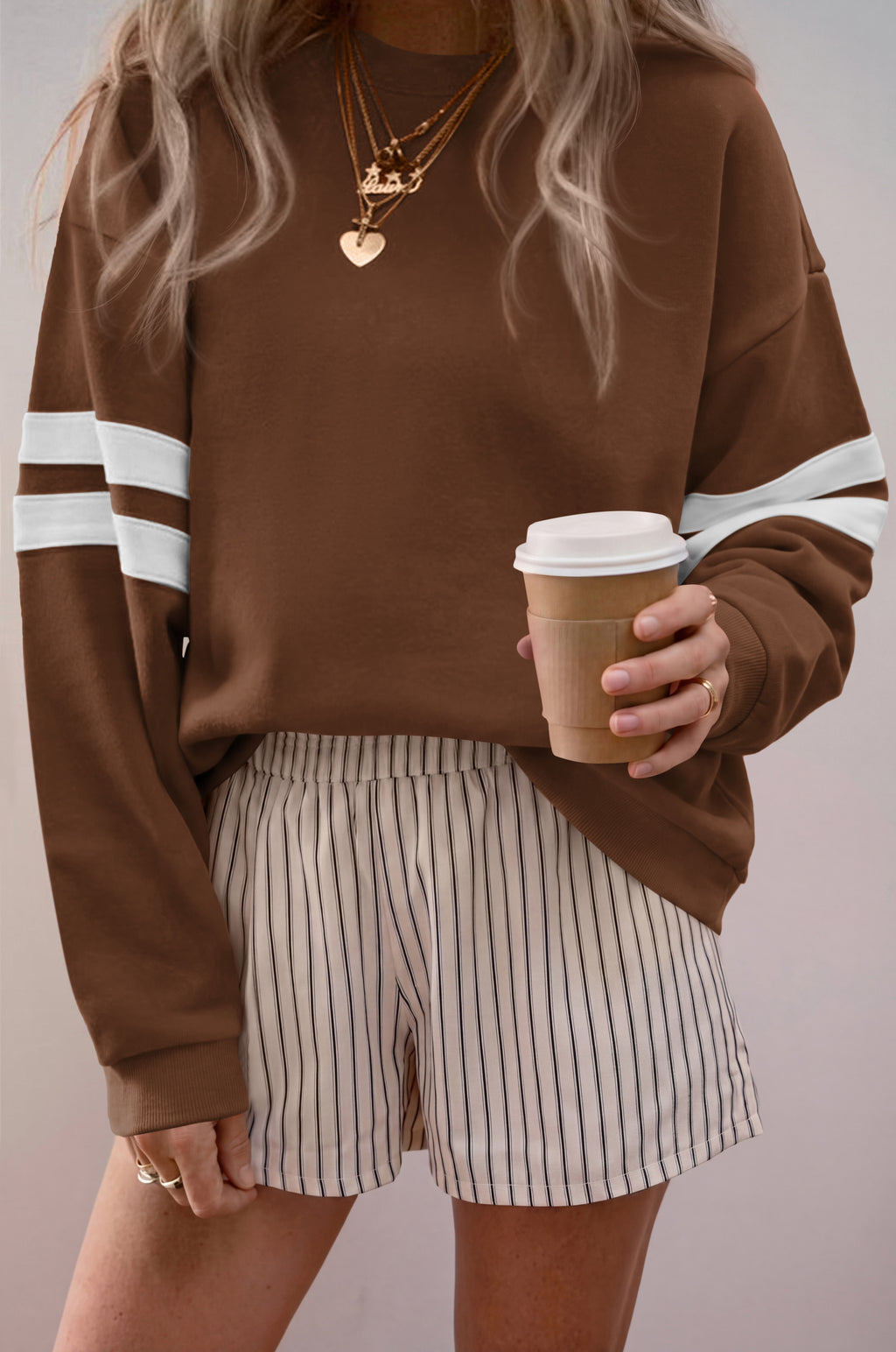 BTFBM Womens Oversized Sweatshirt Varsity Striped Tops Casual Long Sleeve Crewneck Drop Shoulder Knit Pullover Sweatshirts,Retro Sporty,Work,School,Holiday,Fall Winter