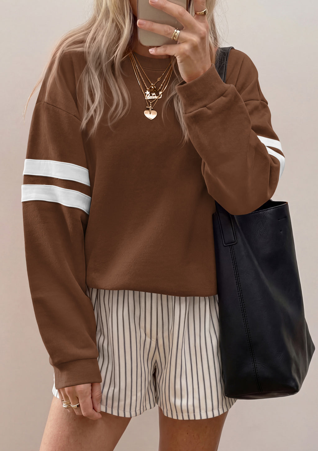 BTFBM Womens Oversized Sweatshirt Varsity Striped Tops Casual Long Sleeve Crewneck Drop Shoulder Knit Pullover Sweatshirts,Retro Sporty,Work,School,Holiday,Fall Winter