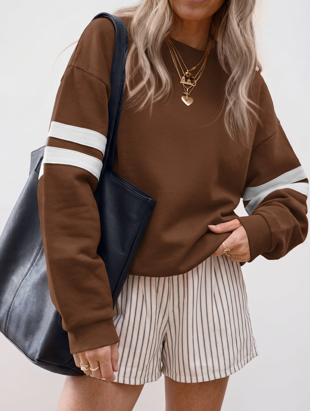 BTFBM Womens Oversized Sweatshirt Varsity Striped Tops Casual Long Sleeve Crewneck Drop Shoulder Knit Pullover Sweatshirts,Retro Sporty,Work,School,Holiday,Fall Winter