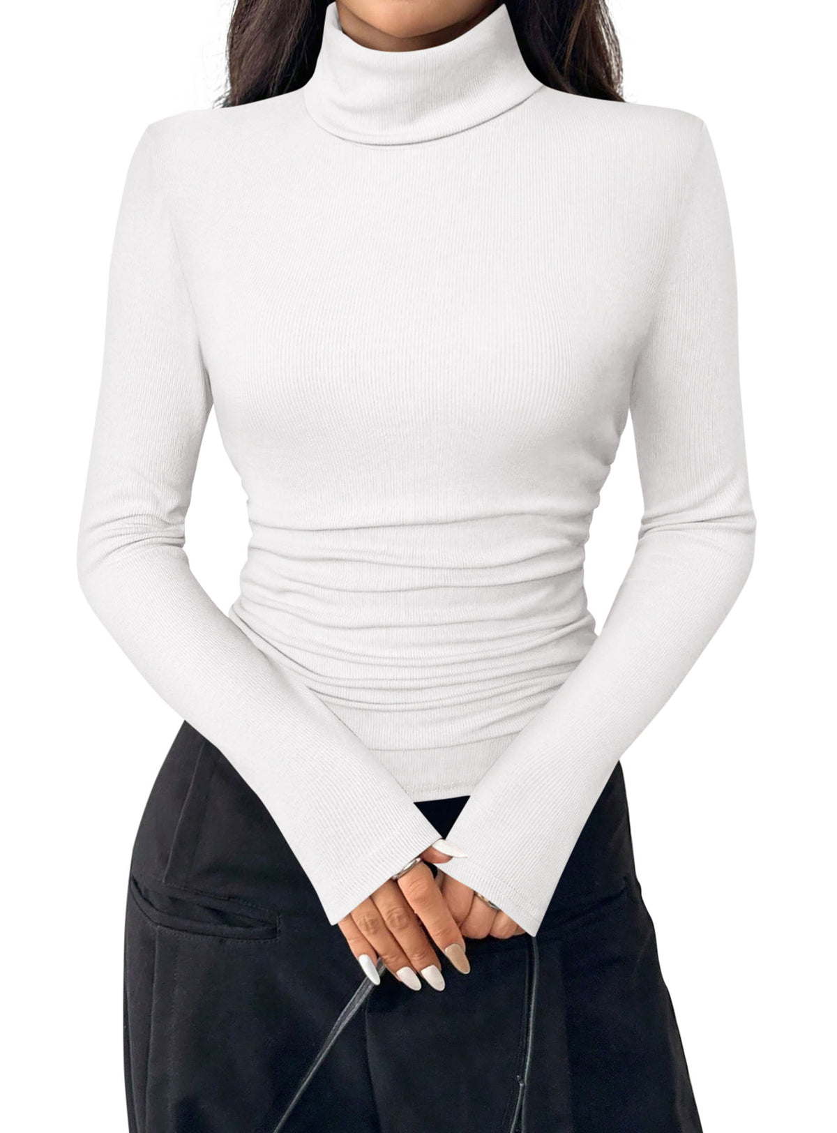 PRETTYGARDEN Turtleneck Tops for Women Long Sleeve Shirts Slim Fitted Underscrub, Ribbed Knit Thermal Undershirts, Base Layer Winter Clothes