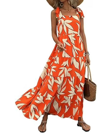 PRETTYGARDEN Women Dresses Summer Floral Sleeveless Maxi Dress Casual Spaghetti Strap Tiered Flowy Beach Long Dress