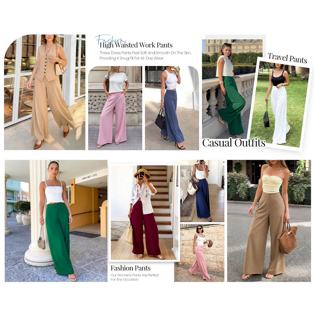 FreshPretty Palazzo Pants for Women Elastic High Waisted Wide Leg Trousers Business Casual Office Work,Lightweight Summer ，Fall Vacation Outfits