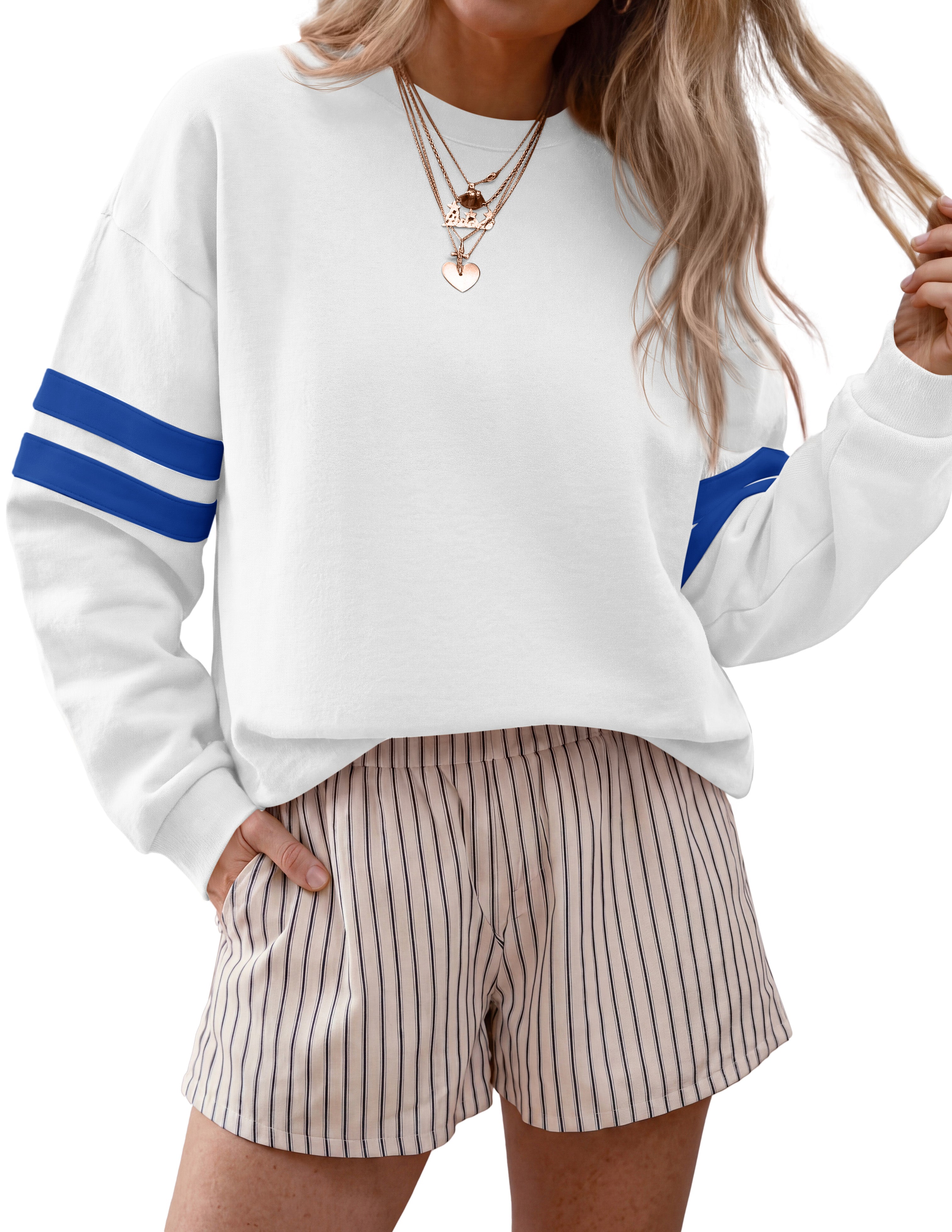 BTFBM Womens Oversized Sweatshirt Varsity Striped Tops Casual Long Sleeve Crewneck Drop Shoulder Knit Pullover Sweatshirts,Retro Sporty,Work,School,Holiday,Fall Winter