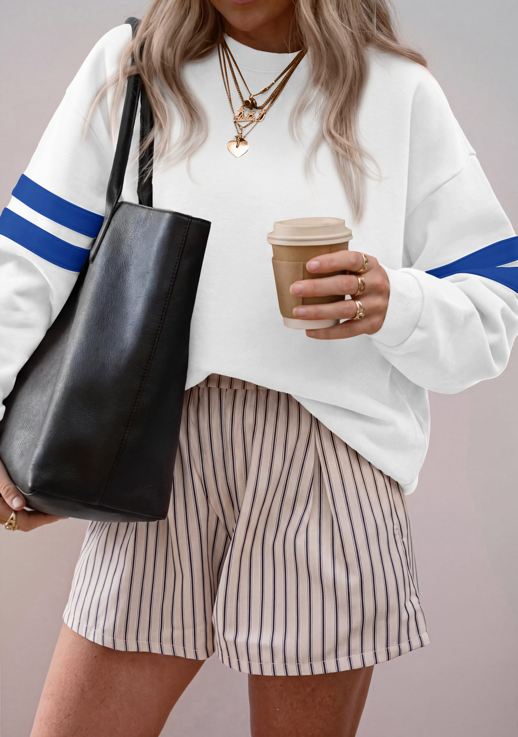 BTFBM Womens Oversized Sweatshirt Varsity Striped Tops Casual Long Sleeve Crewneck Drop Shoulder Knit Pullover Sweatshirts,Retro Sporty,Work,School,Holiday,Fall Winter