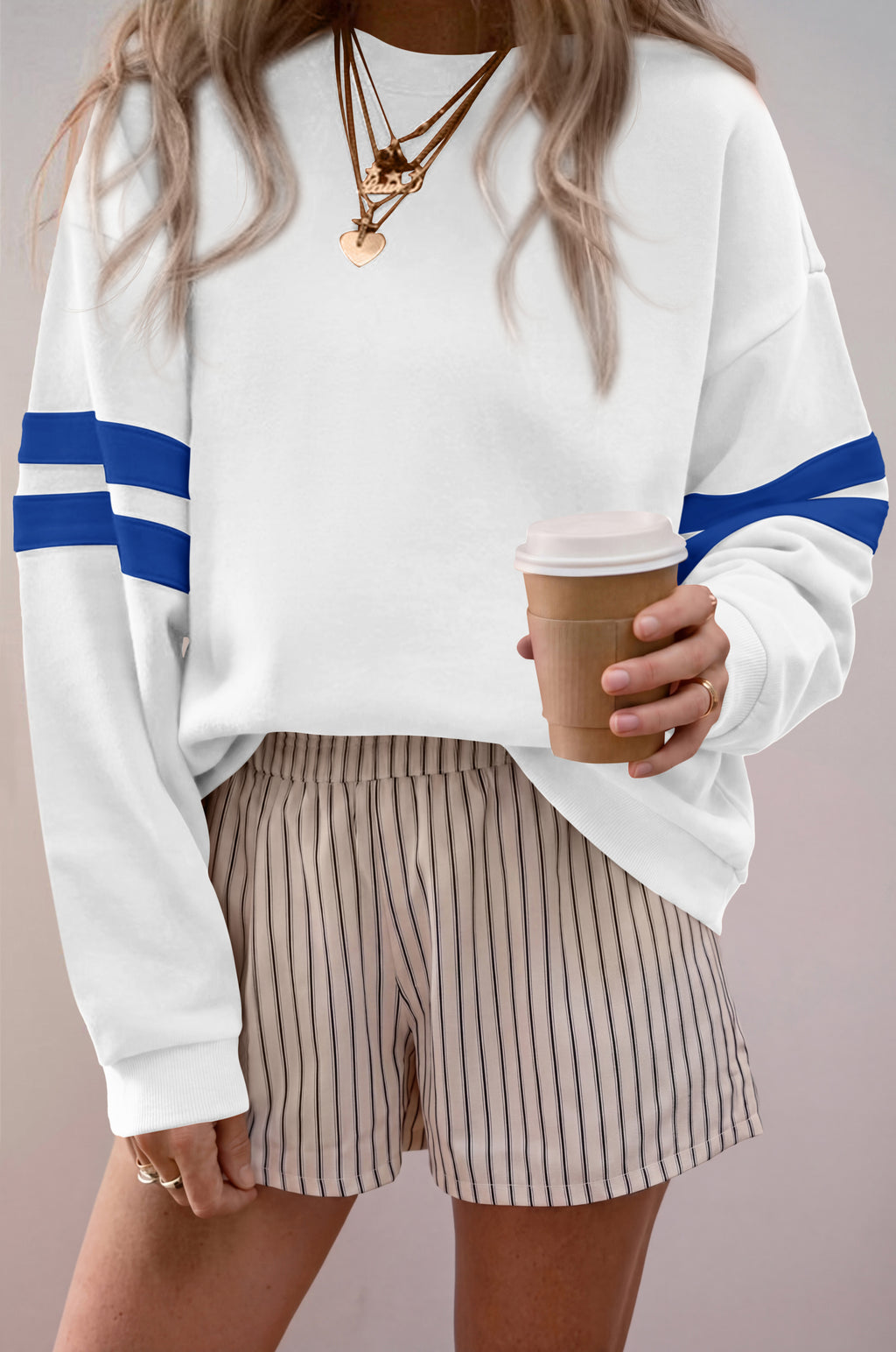 BTFBM Womens Oversized Sweatshirt Varsity Striped Tops Casual Long Sleeve Crewneck Drop Shoulder Knit Pullover Sweatshirts,Retro Sporty,Work,School,Holiday,Fall Winter