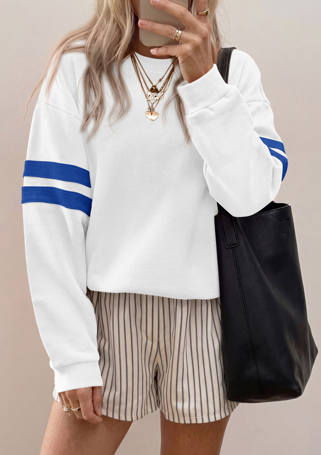 BTFBM Womens Oversized Sweatshirt Varsity Striped Tops Casual Long Sleeve Crewneck Drop Shoulder Knit Pullover Sweatshirts,Retro Sporty,Work,School,Holiday,Fall Winter
