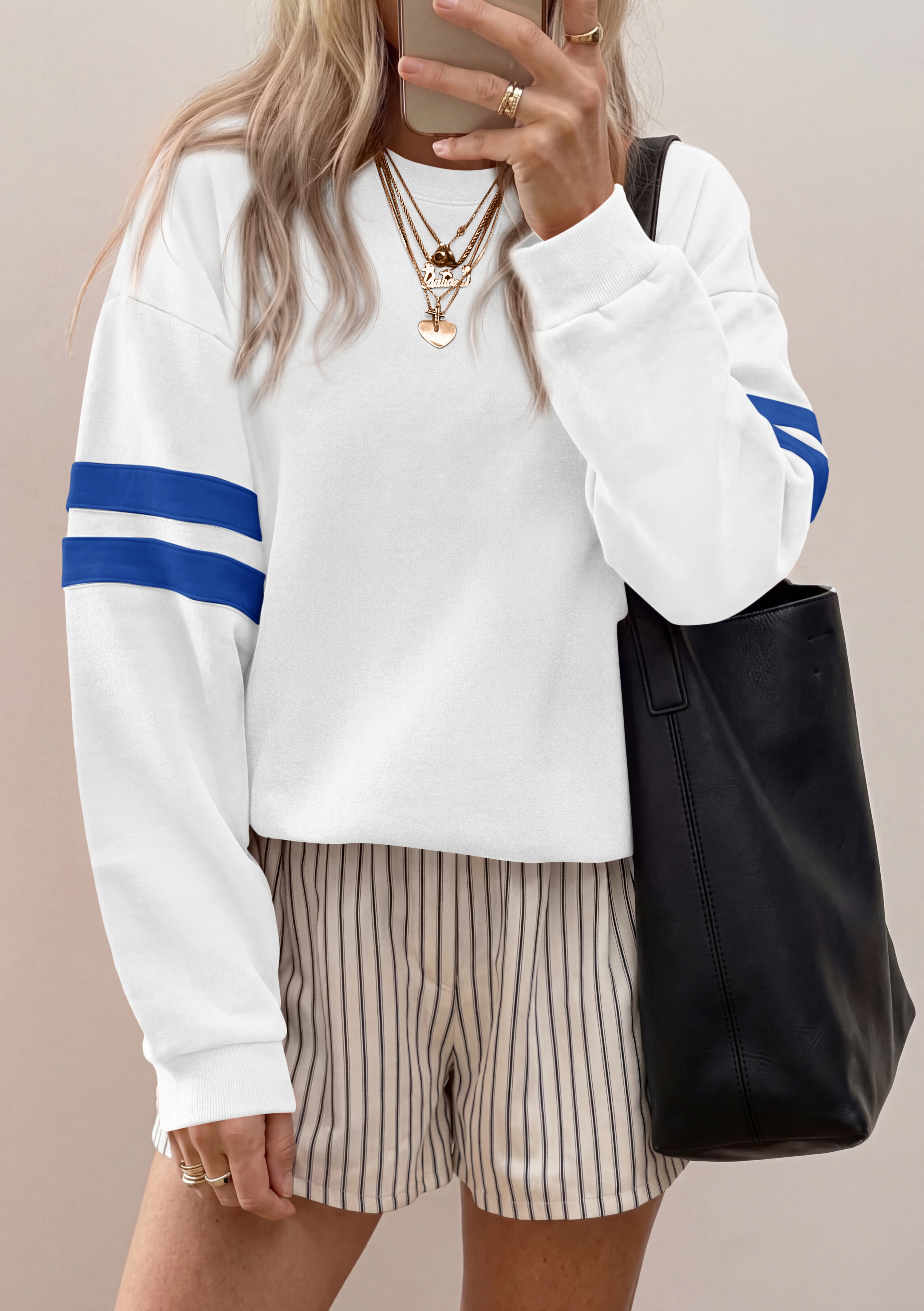BTFBM Womens Oversized Sweatshirt Varsity Striped Tops Casual Long Sleeve Crewneck Drop Shoulder Knit Pullover Sweatshirts,Retro Sporty,Work,School,Holiday,Fall Winter