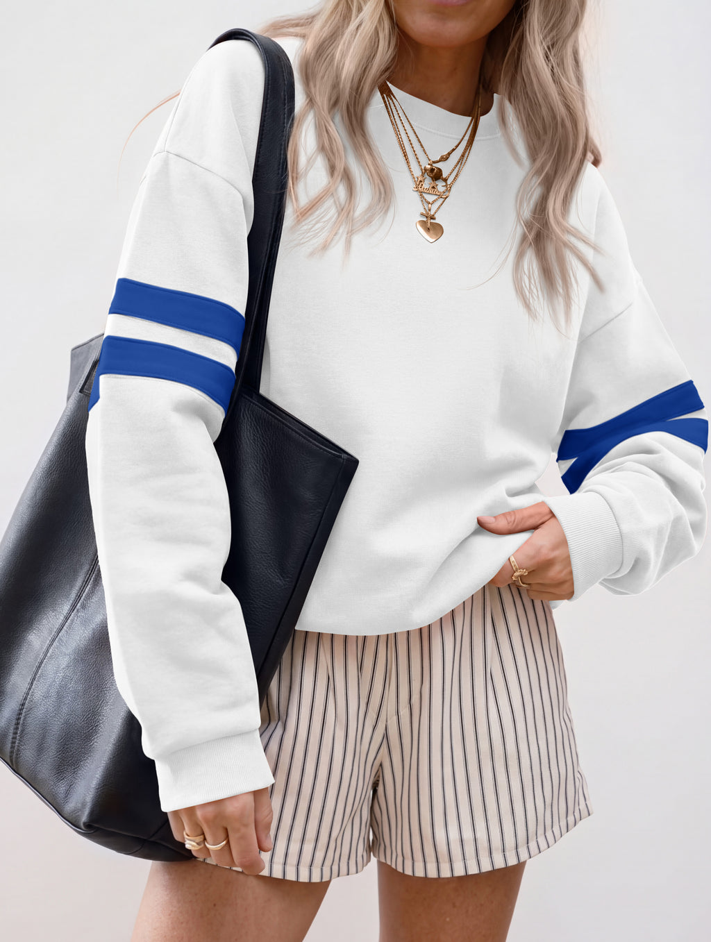 BTFBM Womens Oversized Sweatshirt Varsity Striped Tops Casual Long Sleeve Crewneck Drop Shoulder Knit Pullover Sweatshirts,Retro Sporty,Work,School,Holiday,Fall Winter