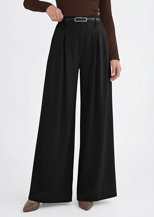 PRETTYGARDEN Womens Wide Leg Trousers  Elastic High Waisted Dress Pants Pleated Slacks Flowy Business Work Palazzo Pants